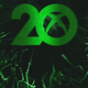 Microsoft's 20th anniversary dynamic theme for the Xbox Series X/S, with green static and a giant 20 on a black background.